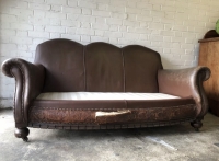 Antique French Art Deco distressed leather sofa Image