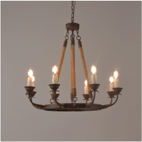 Candlely Rustic Iron Flaxen Hemp Rope & Metal 8-Light Round Candelabra image 1