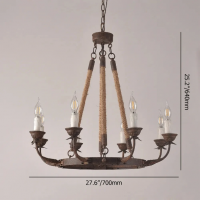 Candlely Rustic Iron Flaxen Hemp Rope & Metal 8-Light Round Candelabra image 2