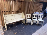 Painted white church pew with matching chairs image 2