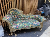 Tropical print chaise lounge on castors with stage brake photo - Set-Exchange.co.uk